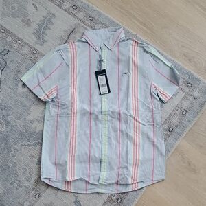 NWT Vineyard Vines Teen Boys Short Sleeve Striped Whale Shirt Button Up SzL (16)